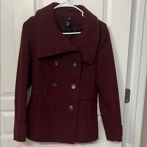 H&M double breasted burgandy peacoat